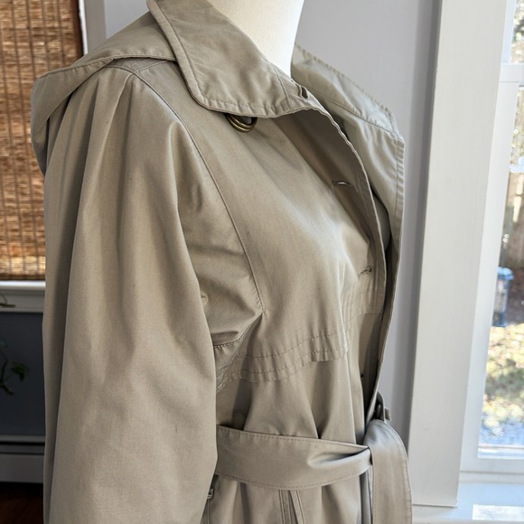 Vintage Womens Beige Trench Coat Sz 10 M/L Belted Removable Lining Hood Overcoat - Picture 4 of 16